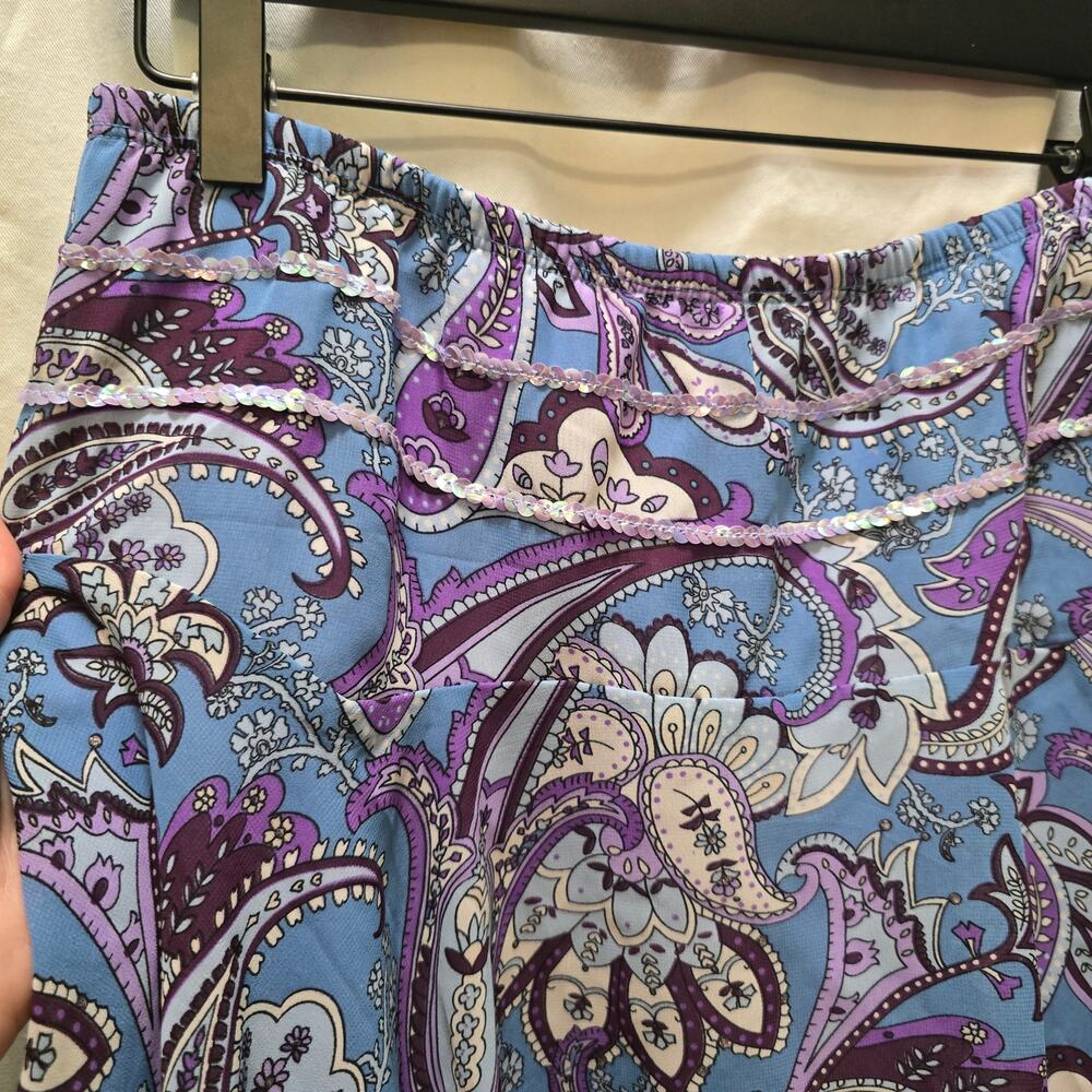 Y2K Limited Too blue purple paisley mini skirt sequin asymmetrical hem size 16.5 - Picture 4 of 13